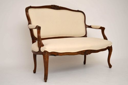 Antique French Carved Walnut Upholstered Settee