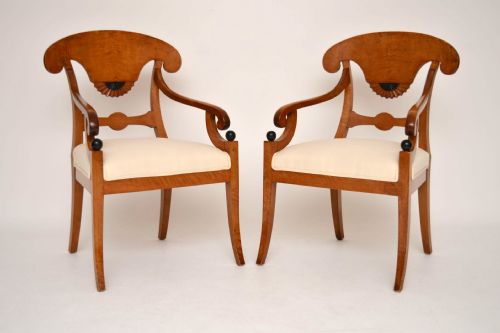 Pair of Swedish Biedermeier Satin Birch Armchairs