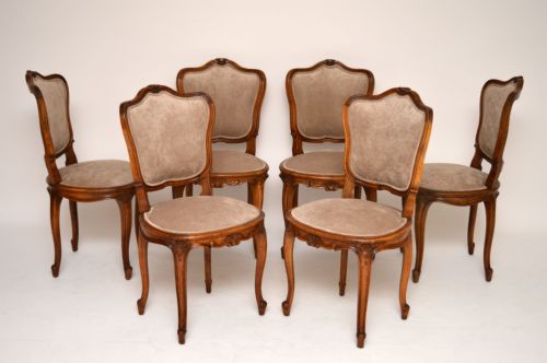 Set of Six French Antique Walnut Dining Chairs