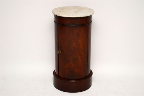 Antique Marble Top Mahogany Cylindrical Cabinet