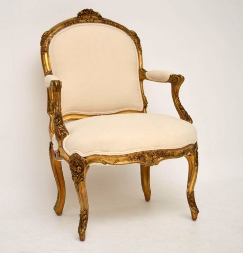 Antique French Gilt Wood Salon Armchair