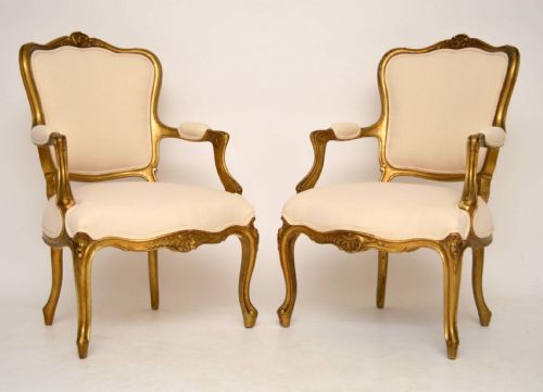 Pair of Antique French Gilt Wood Salon Armchairs
