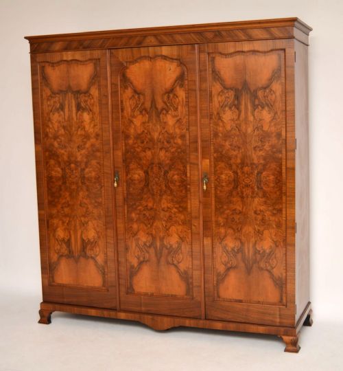Antique Burr Walnut Three Door Wardrobe - Maple & Co