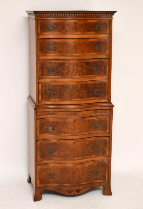 Antique Burr Walnut Serpentine Chest on Chest
