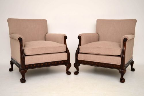 Pair of Antique Swedish Mahogany Armchairs