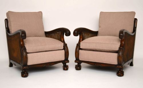 Pair of Antique Swedish Satin Birch Armchairs