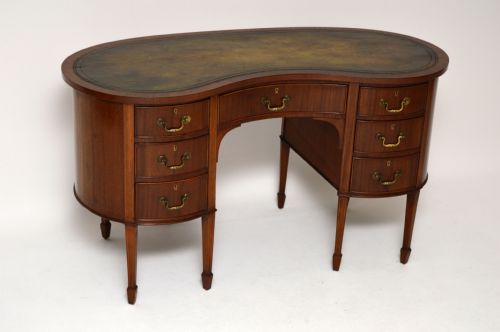 Antique Edwardian Inlaid Mahogany Kidney Shaped Desk