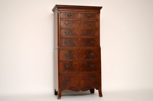 Slim Antique Flame Mahogany Chest on Chest Tallboy