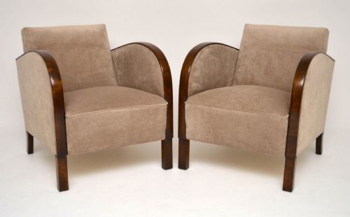 Pair of Swedish Art Deco Satin Birch Armchairs