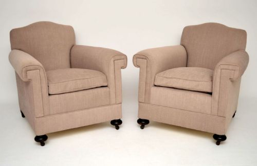 Pair of Antique Upholstered Club Armchairs