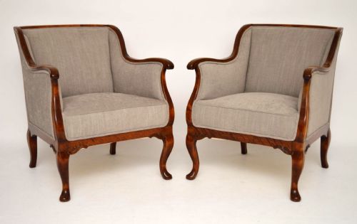 Pair of Antique Swedish Satin Birch Armchairs