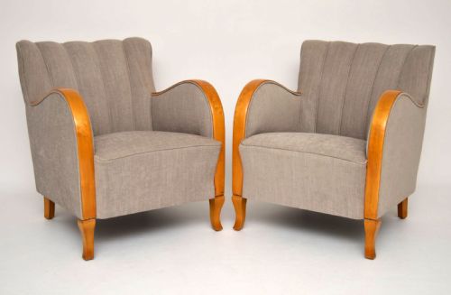 Pair of Swedish Art Deco Satin Birch Armchairs