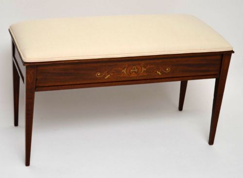 Antique Edwardian Inlaid Mahogany Duet Stool