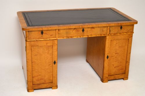 Antique Swedish Biedermeier Satin Birch Leather Top Desk
