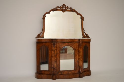 Antique Victorian Burr Walnut Mirrored Back Chiffonier