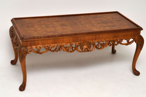 Antique Burr Walnut Coffee Table Finely Carved