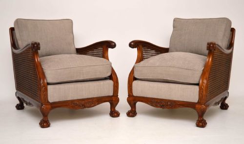 Pair of Antique Swedish Mahogany Bergere Armchairs
