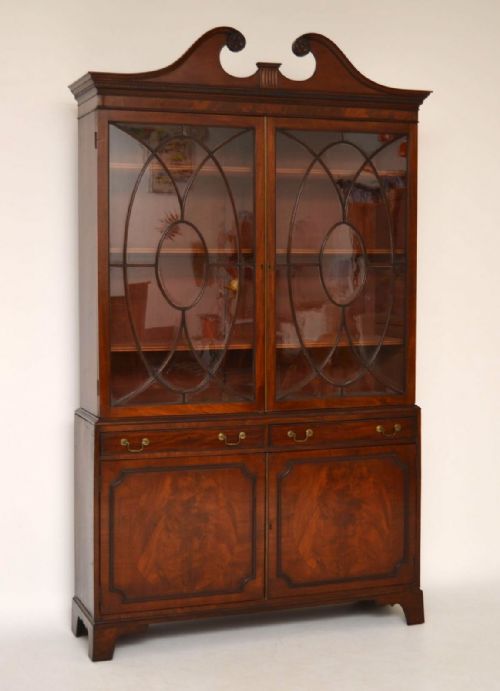 Large Antique Mahogany Glazed Bookcase on Cupboard