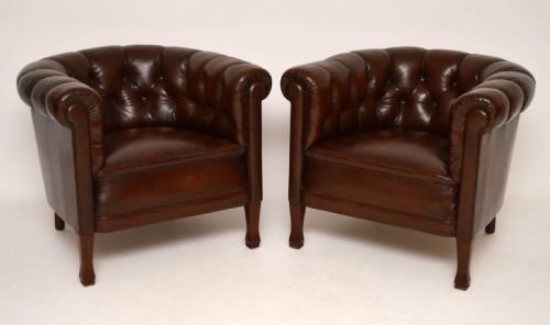 Pair of Antique Swedish Leather Armchairs