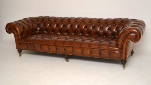 Large Antique Victorian Leather Chesterfield Sofa