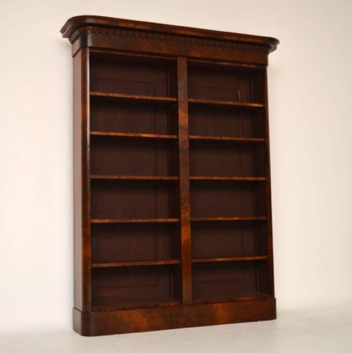 Large Antique William IV Burr Walnut Open Bookcase