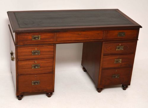 Antique Mahogany Leather Top Campaign Desk
