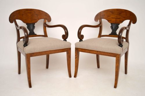 Pair of Antique Swedish Biedermeier Satin Birch Armchairs