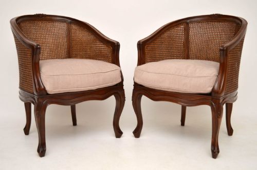 Pair of Antique French Mahogany & Cane Armchairs
