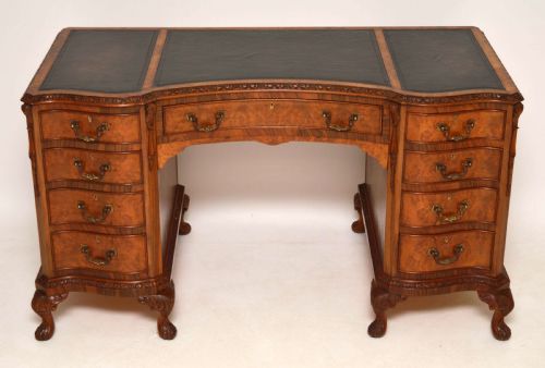 fig 1. Antique Queen Anne Style Burr Walnut Leather Top Desk