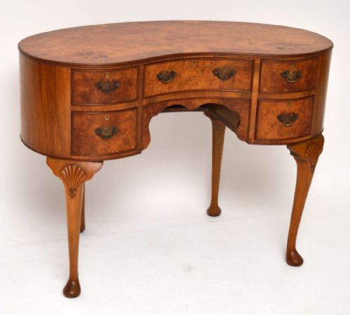 Antique Burr Walnut Kidney Shaped Desk / Dressing Table