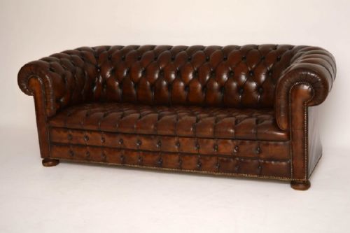Antique Deep Buttoned Distressed Leather Chesterfield Sofa