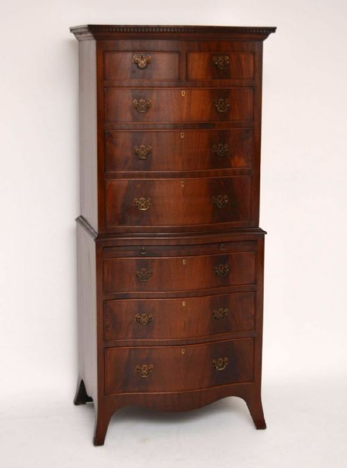 Antique Mahogany Chest on Chest - Serpentine Fronted