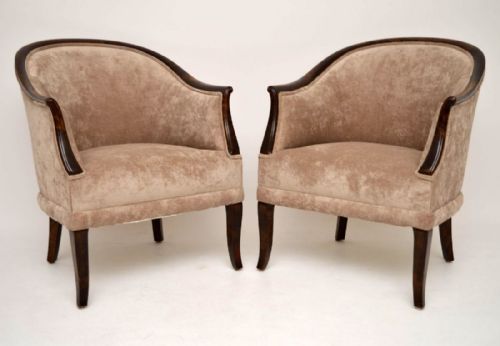 Pair of Antique Swedish Satin Birch Armchairs