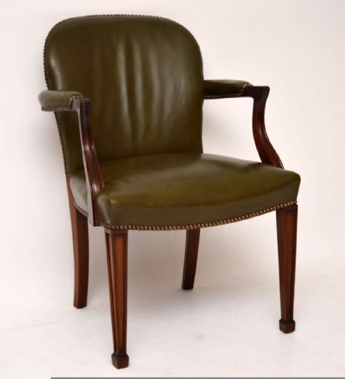 Antique Mahogany & Leather Desk Chair / Armchair