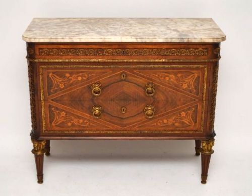 Antique French Marble Top Walnut Commode Chest