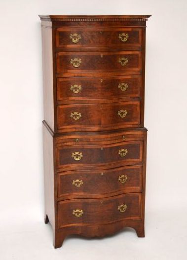 Antique Burr Walnut Serpentine Fronted Chest of Chest Tallboy