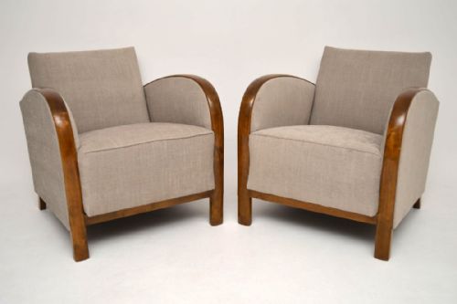 Pair of Swedish Art Deco Satin Birch Armchairs