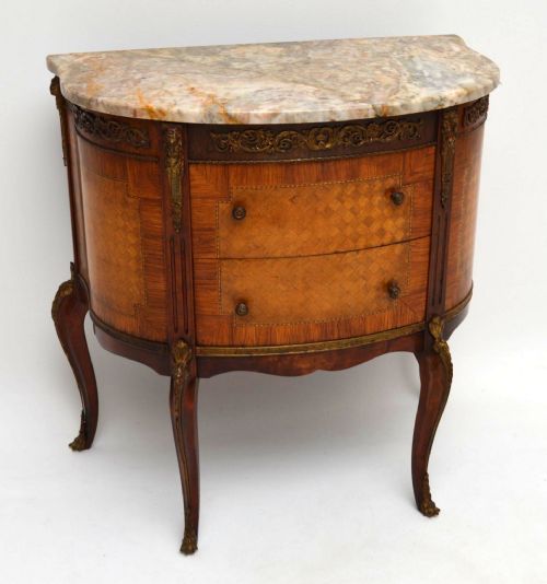 Antique French Marble Top Inlaid Cabinet