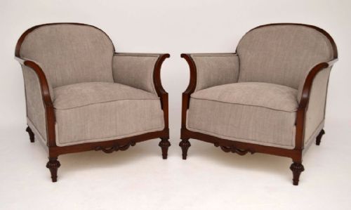 Pair of Antique Swedish Upholstered Mahogany Armchairs