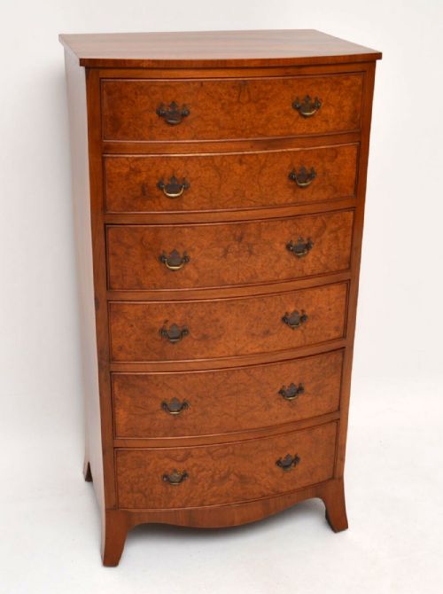 Antique Burr Walnut Bow Fronted Chest of Drawers