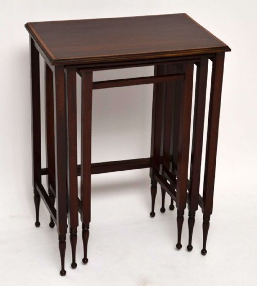 Antique Edwardian Small Inlaid Mahogany Nest of Tables