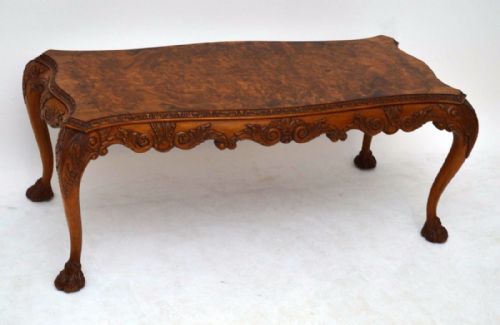 Antique Carved Burr Walnut Shaped Coffee Table