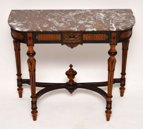 Antique Marble Top Ebonized Walnut Console Table
