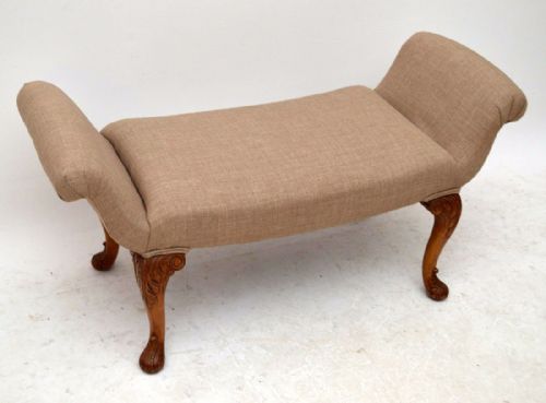Antique Carved Walnut Gondola Window Seat Stool