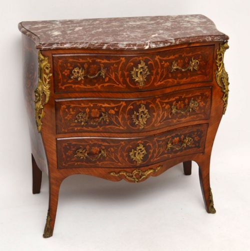Antique French Kingwood & Rosewood Marble Top Bombe Commode