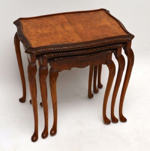 Antique Queen Anne Style Burr Walnut Nest of Tables