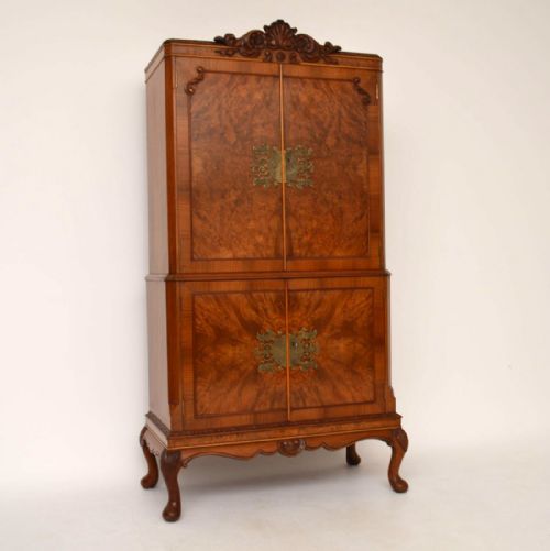 Antique Burr Walnut Cocktail Drinks Cabinet