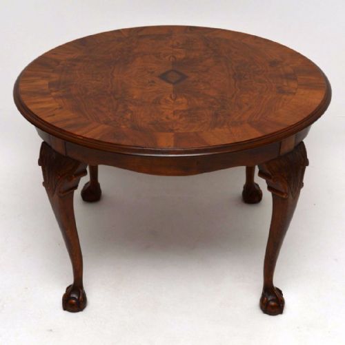 Large Antique Walnut Round Coffee Table