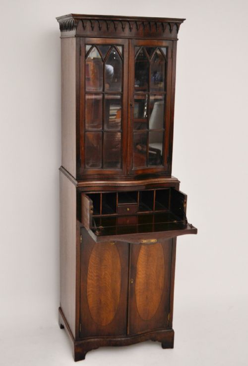 Slim Small Antique Mahogany Secretaire Bookcase