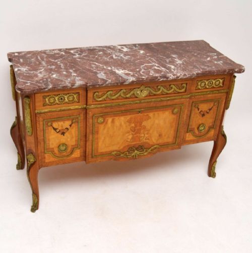 Antique Swedish Inlaid Marble Top Commode